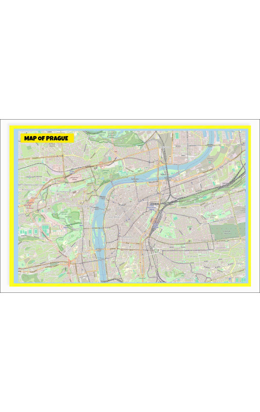 Map of Prague with Neighborhoods, Streets, Roads, Highways and Parks - Laminated Wall Map Poster Print - Vivid Imagery with Bright Colors