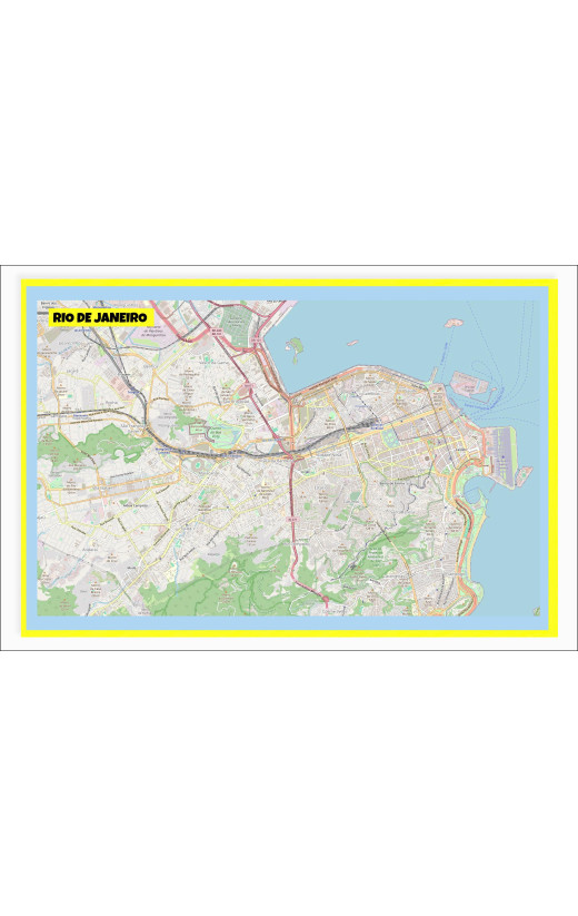 Map of Rio de Janeiro with Neighborhoods, Streets, Roads, Highways and Parks - Laminated Wall Map Poster Print