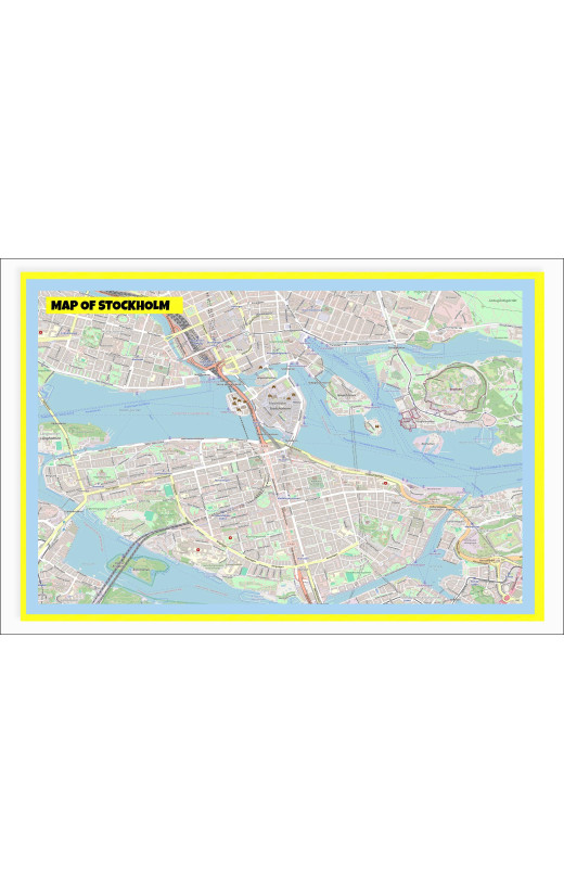 Map of Stockholm with Neighborhoods, Streets, Roads, Highways and Parks - Laminated Wall Map Poster Print - Vivid Imagery with Bright Colors