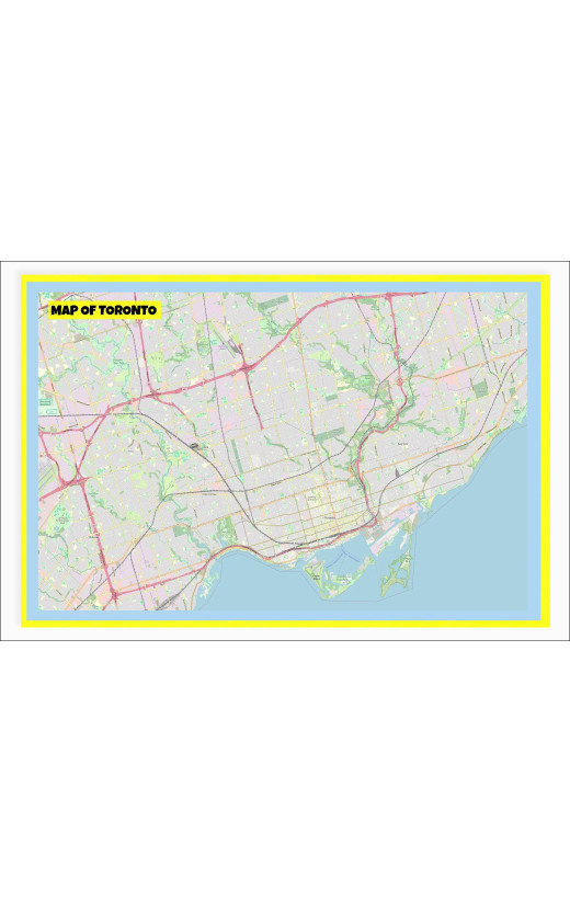 Map of Toronto with Neighborhoods, Streets, Roads, Highways and Parks - Laminated Wall Map Poster Print - Vivid Imagery with Bright Colors