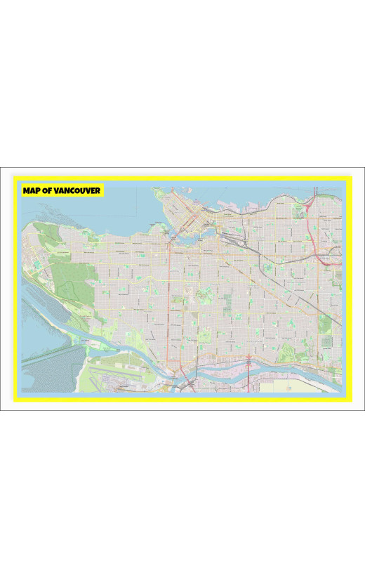 Map of Vancouver with Neighborhoods, Streets, Roads, Highways and Parks - Laminated Wall Map Poster Print - Vivid Imagery with Bright Colors