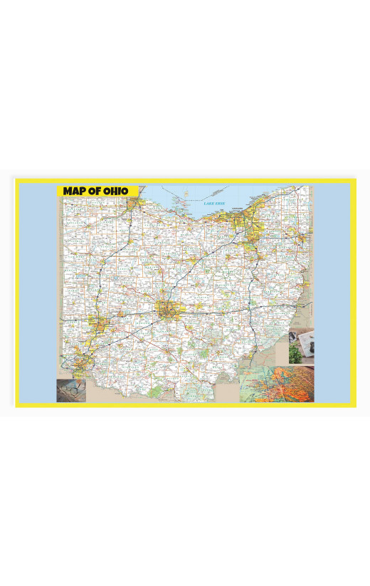 Map of Ohio Large Detailed Roads and Highways, Map of Ohio State with All Cities, Parks and Landmarks - Laminated Wall Map Poster Print