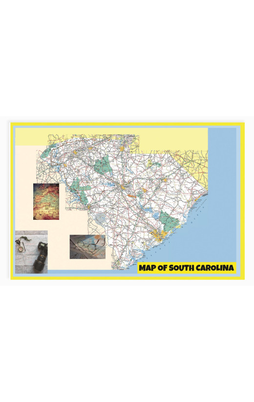 Map of South Carolina Large Detailed Roads and Highways, Map of South Carolina State with All Cities, Parks and Landmarks - Laminated Wall Map