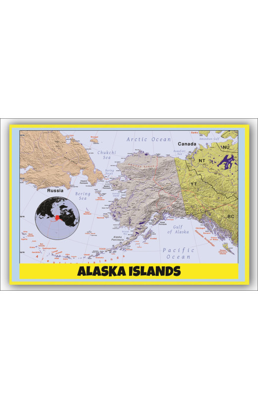 Map of Alaska Islands  - Laminated Wall Map Poster Print Perfect for Classrooms and Homes - Vivid Imagery with Bright Colors