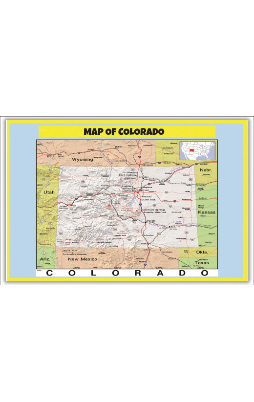 Map of Colorado Style C - Laminated Wall Map Poster Print Perfect for Classrooms and Homes - Vivid Imagery with Bright Colors