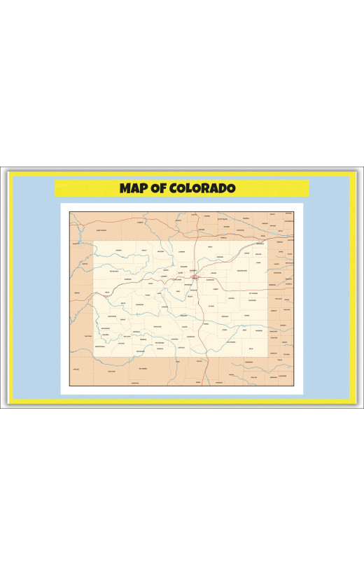 Map of Colorado  - Laminated Map Wall Poster Print Perfect for Classrooms and Homes - Vivid Imagery with Bright Colors