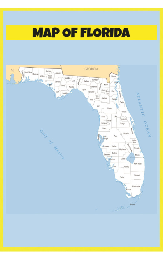 Map of Florida  - Laminated Wall Map Poster Print Perfect for Classrooms and Homes - Vivid Imagery with Bright Colors