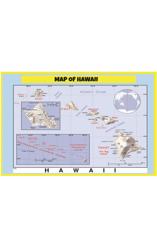 Map of Hawaii Style C  - Laminated Wall Map Poster Print Perfect for Classrooms and Homes - Vivid Imagery with Bright Colors