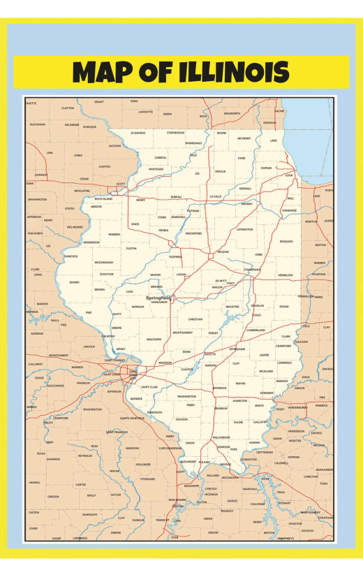 Map of Illinois Style B  - Laminated Wall Map Poster Print Perfect for Classrooms and Homes - Vivid Imagery with Bright Colors