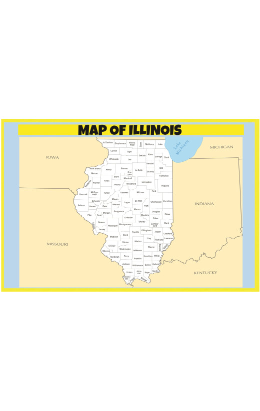 Map of Illinois  - Laminated Wall Map Poster Print Perfect for Classrooms and Homes - Vivid Imagery with Bright Colors