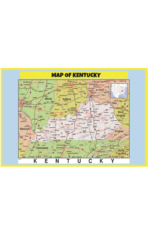 Map of Kentucky Style C  - Laminated Wall Map Poster Print Perfect for Classrooms and Homes - Vivid Imagery with Bright Colors