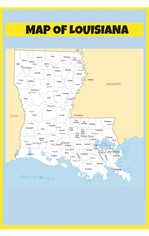 Map of Louisiana  - Laminated Wall Map Poster Print Perfect for Classrooms and Homes - Vivid Imagery with Bright Colors