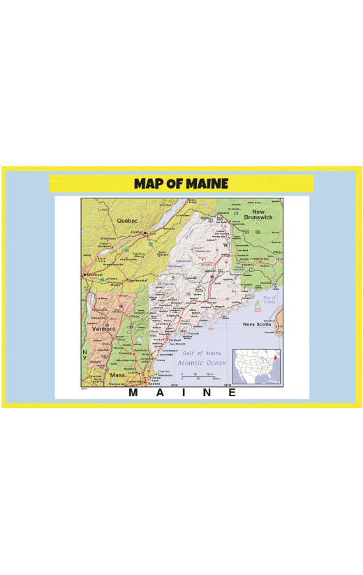 Map of Maine Style C - Laminated Wall Map Poster Print Perfect for Classrooms and Homes - Vivid Imagery with Bright Colors