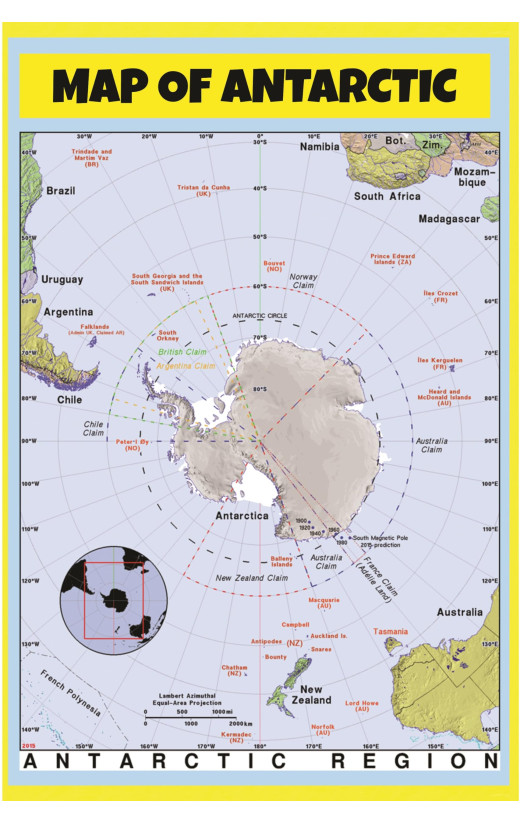 Map of Antarctic - Laminated Wall Map Poster Print Perfect for Classrooms and Homes - Vivid Imagery with Bright Colors