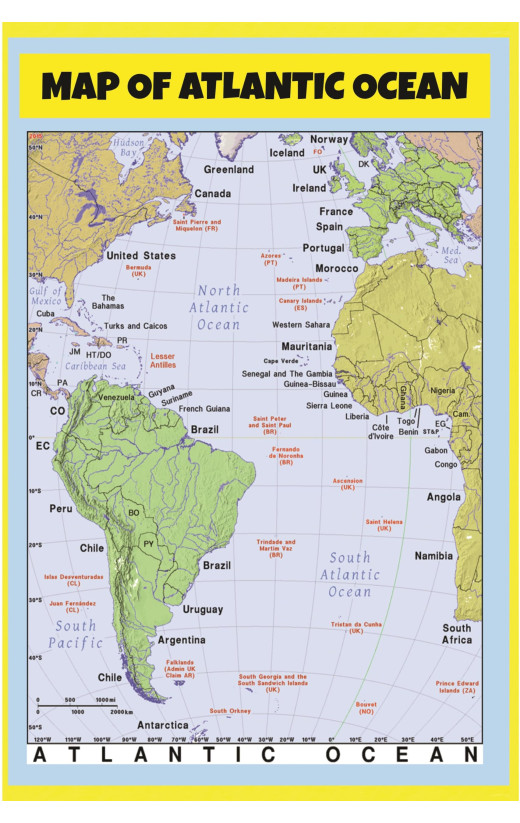 Map of Atlantic Ocean - Laminated Wall Map Poster Print Perfect for Classrooms and Homes - Vivid Imagery with Bright Colors