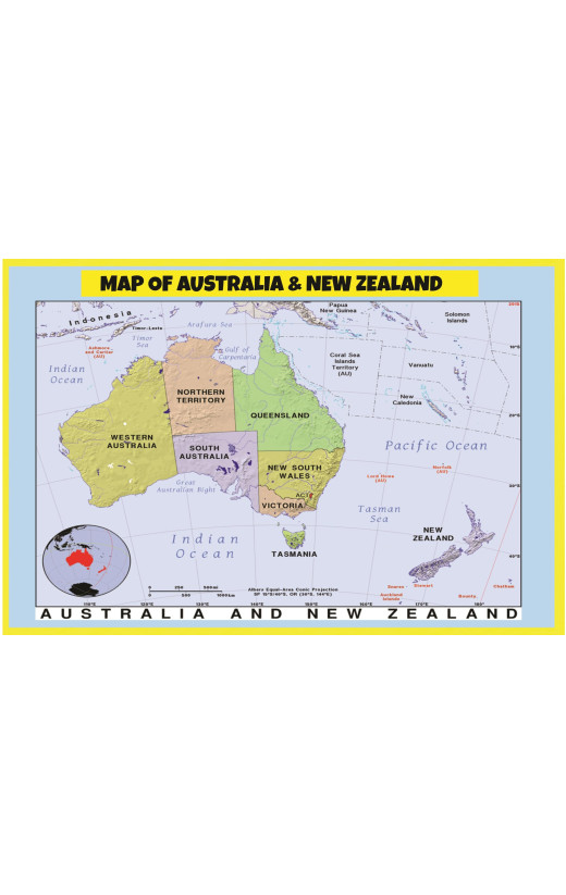 Map of Australia & New Zealand - Laminated Wall Map Poster Print Perfect for Classrooms and Homes - Vivid Imagery with Bright Colors