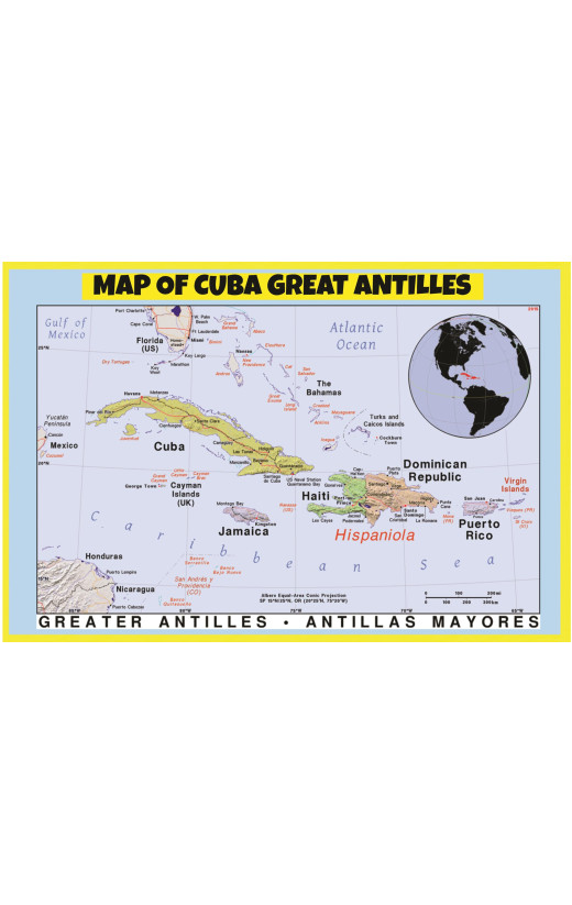 Map of Cuba Great Antilles - Laminated Wall Map Poster Print Perfect for Classrooms and Homes - Vivid Imagery with Bright Colors