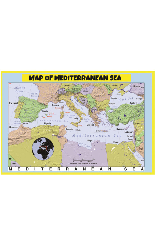 Map of Mediterranean Sea - Laminated Wall Map Poster Print Perfect for Classrooms and Homes - Vivid Imagery with Bright Colors