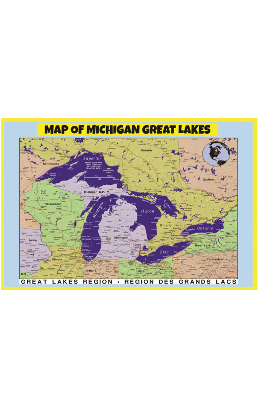 Map of Michigan Great Lakes - Laminated Wall Map Poster Print Perfect for Classrooms and Homes - Vivid Imagery with Bright Colors