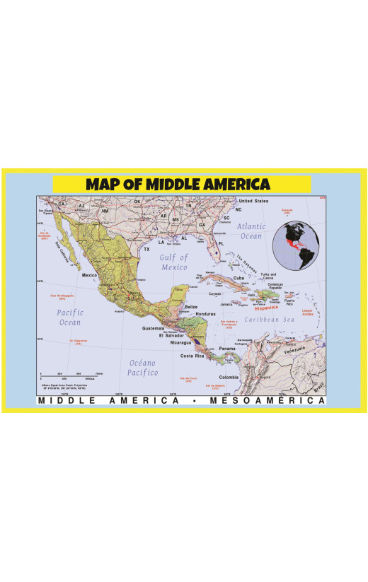 Map of Middle America - Laminated Wall Map Poster Print Perfect for Classrooms and Homes - Vivid Imagery with Bright Colors