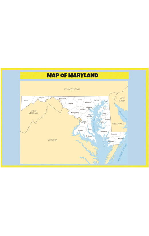 Map of Maryland - Laminated Wall Map Poster Print Perfect for Classrooms and Homes - Vivid Imagery with Bright Colors