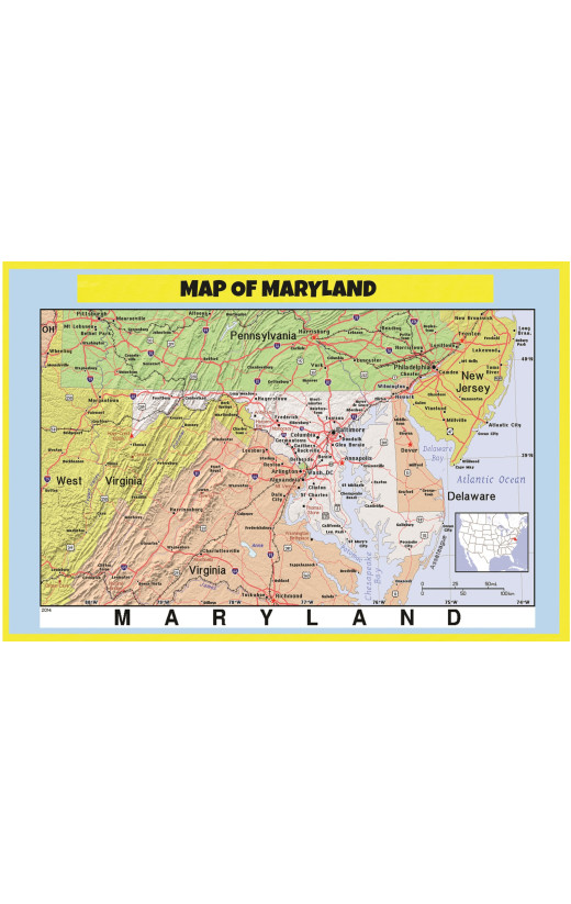 Map of Maryland Style C - Laminated Wall Map Poster Print Perfect for Classrooms and Homes - Vivid Imagery with Bright Colors