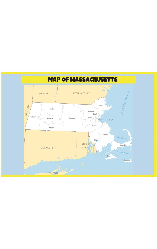 Map of Massachusetts - Laminated Wall Map Poster Print Perfect for Classrooms and Homes - Vivid Imagery with Bright Colors