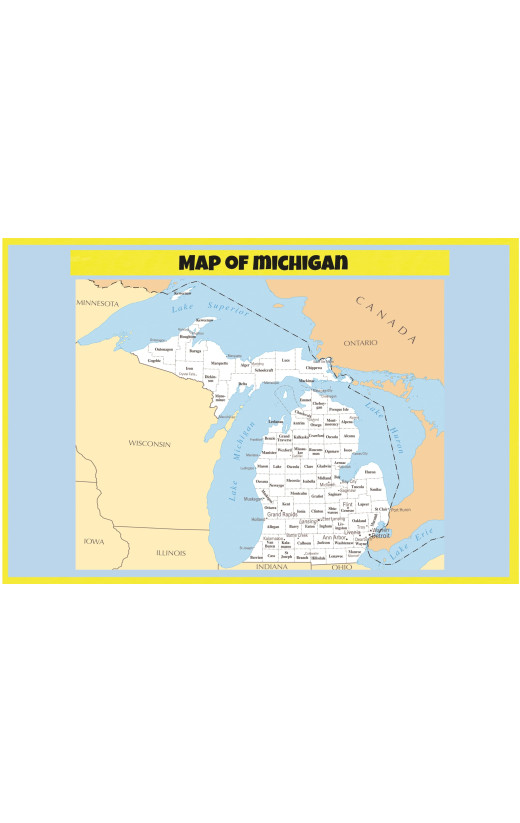 Map of Michigan - Laminated Wall Map Poster Print Perfect for Classrooms and Homes - Vivid Imagery with Bright Colors