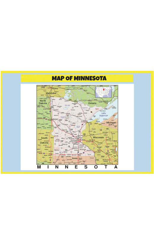 Map of Minnesota Style C - Laminated Wall Map Poster Print Perfect for Classrooms and Homes - Vivid Imagery with Bright Colors