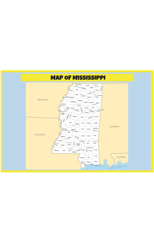 Map of Mississippi - Laminated Wall Map Poster Print Perfect for Classrooms and Homes - Vivid Imagery with Bright Colors