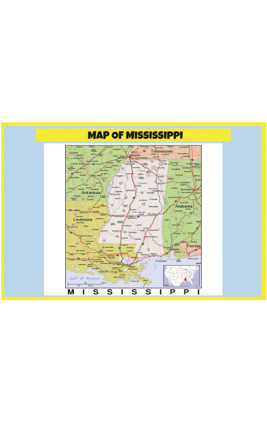 Map of Mississippi Style C - Laminated Wall Poster Print Perfect for Classrooms and Homes - Vivid Imagery with Bright Colors