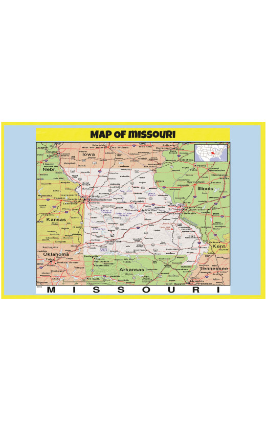 Map of Missouri Style C - Laminated Wall Map Poster Print Perfect for Classrooms and Homes - Vivid Imagery with Bright Color