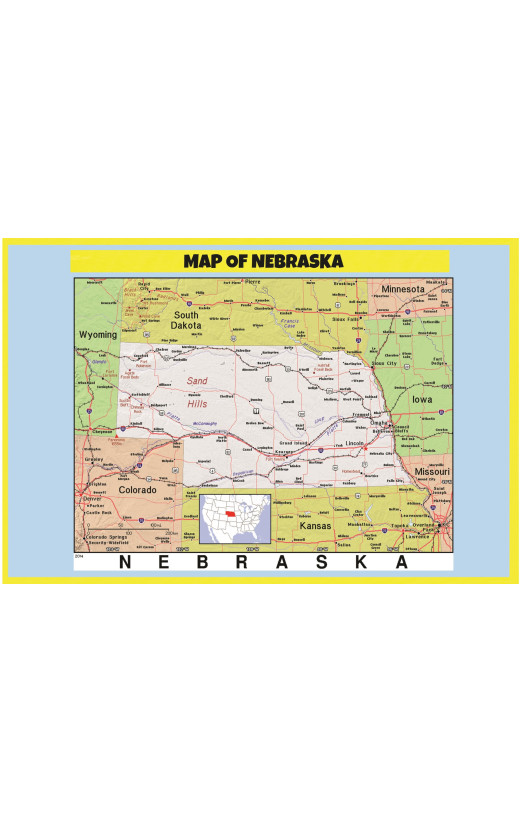 Map of Nebraska Style C - Laminated Wall Map Poster Print Perfect for Classrooms and Homes - Vivid Imagery with Bright Colors