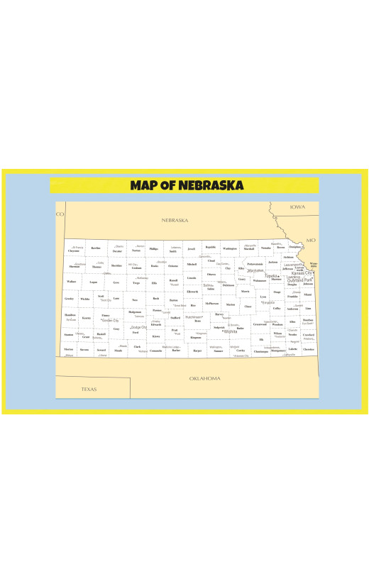 Map of Nebraska - Laminated Wall Map Poster Print Perfect for Classrooms and Homes - Vivid Imagery with Bright Color