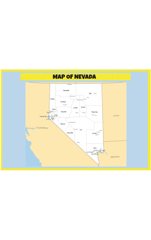 Map of Nevada - Laminated Wall Map Poster Print Perfect for Classrooms and Homes - Vivid Imagery with Bright Colors