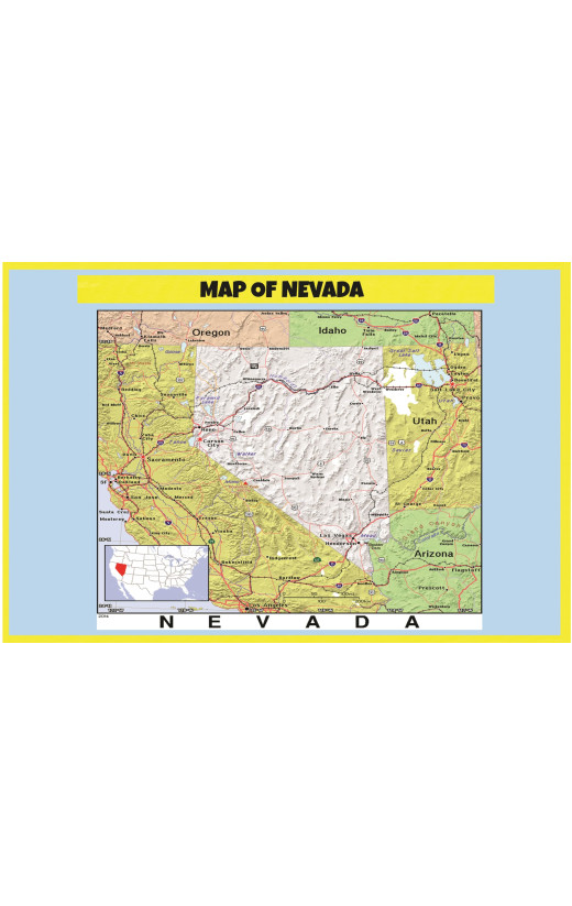 Map of Nevada Style C - Laminated Wall Map Poster Print Perfect for Classrooms and Homes - Vivid Imagery with Bright Colors