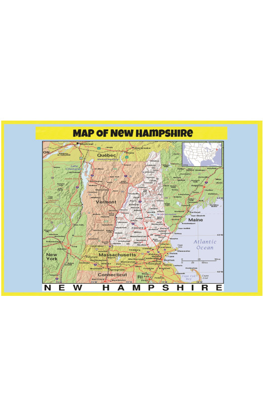 Map of New Hampshire Style C - Laminated Wall Map Poster Print Perfect for Classrooms and Homes - Vivid Imagery with Bright Colors