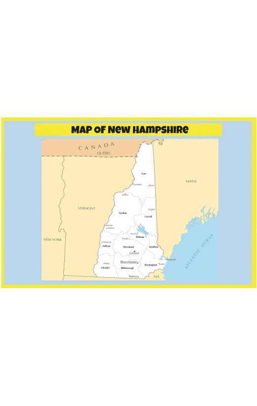 Map of New Hampshire - Laminated Wall Poster Print Perfect for Classrooms and Homes - Vivid Imagery with Bright Colors