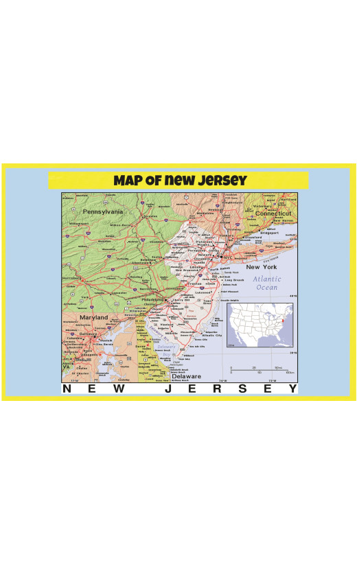 Map of New Jersey Style C - Laminated Wall Map Poster Print Perfect for Classrooms and Homes - Vivid Imagery with Bright Colors