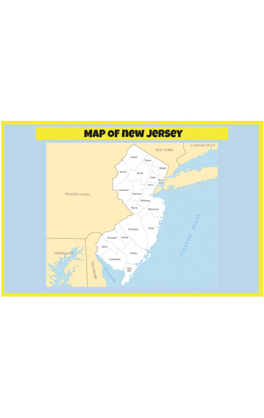 Map of New Jersey  - Laminated Wall Map Poster Print Perfect for Classrooms and Homes - Vivid Imagery with Bright Colors