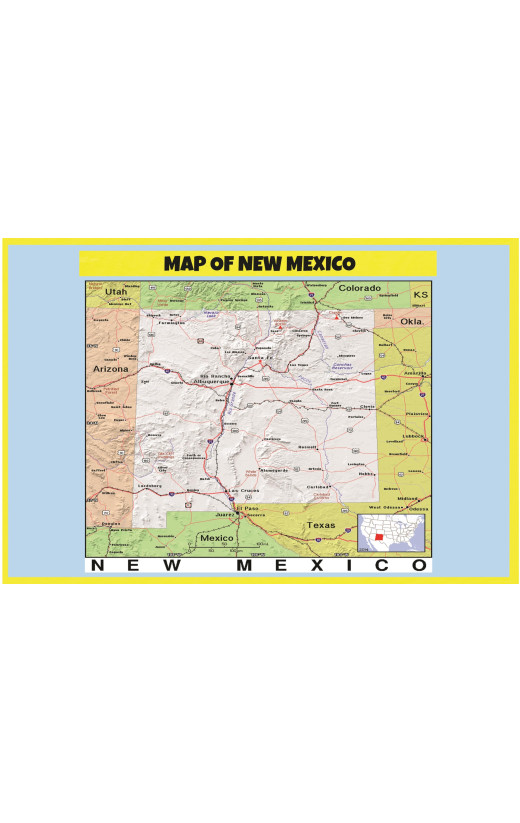 Map of New Mexico Style C - Laminated Wall Map Poster Print Perfect for Classrooms and Homes - Vivid Imagery with Bright Colors