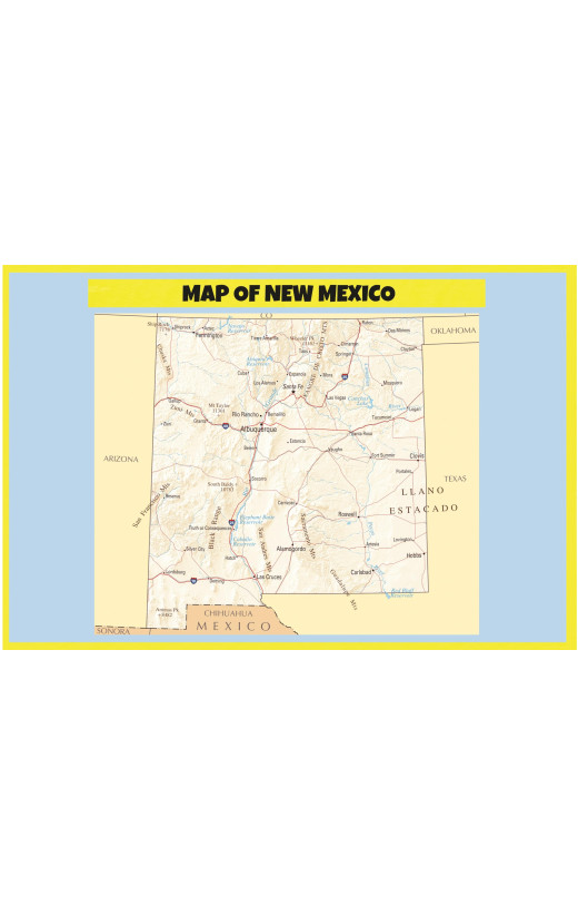 Map of New Mexico  - Laminated Wall Map Poster Print Perfect for Classrooms and Homes - Vivid Imagery with Bright Colors