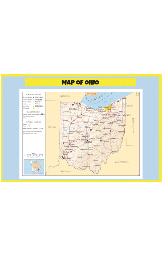 Map of Ohio  - Laminated Wall Map Poster Print Perfect for Classrooms and Homes - Vivid Imagery with Bright Colors