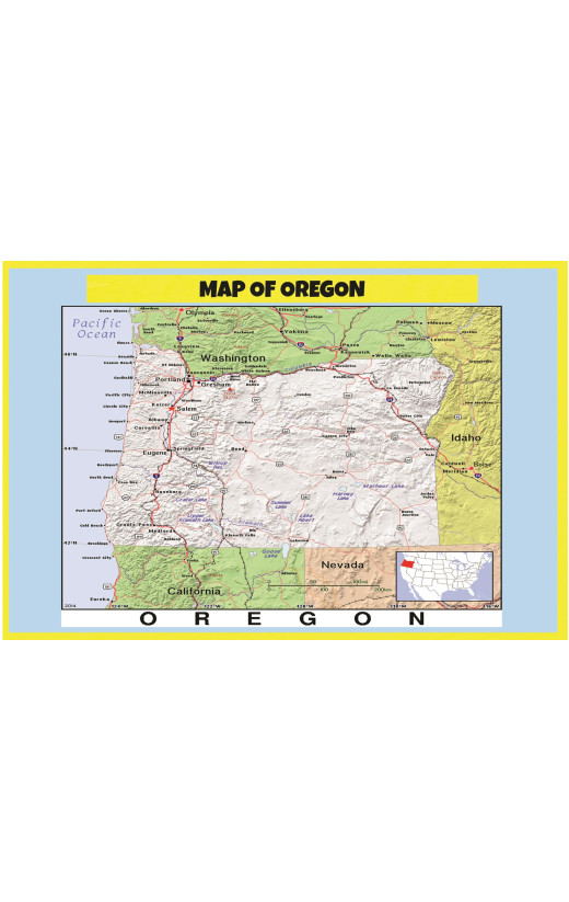 Map of Oregon Style C  - Laminated Wall Map Poster Print Perfect for Classrooms and Homes - Vivid Imagery with Bright Colors