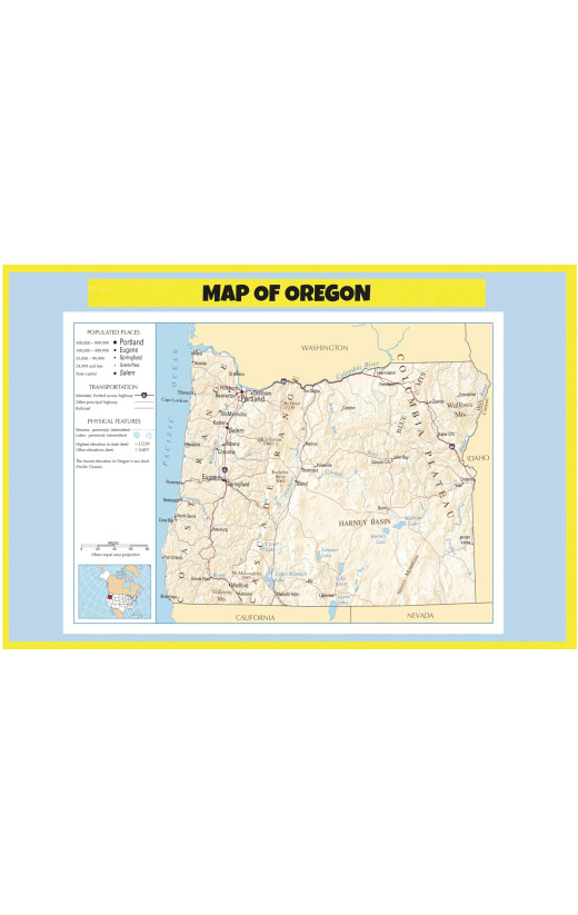 Map of Oregon  - Laminated Wall Map Poster Print Perfect for Classrooms and Homes - Vivid Imagery with Bright Colors