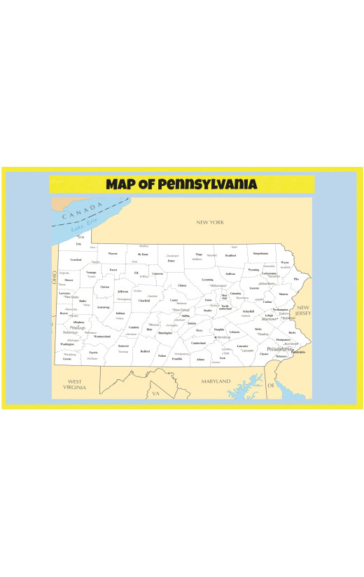 Map of Pennsylvania  - Laminated Wall Map Poster Print Perfect for Classrooms and Homes - Vivid Imagery with Bright Colors