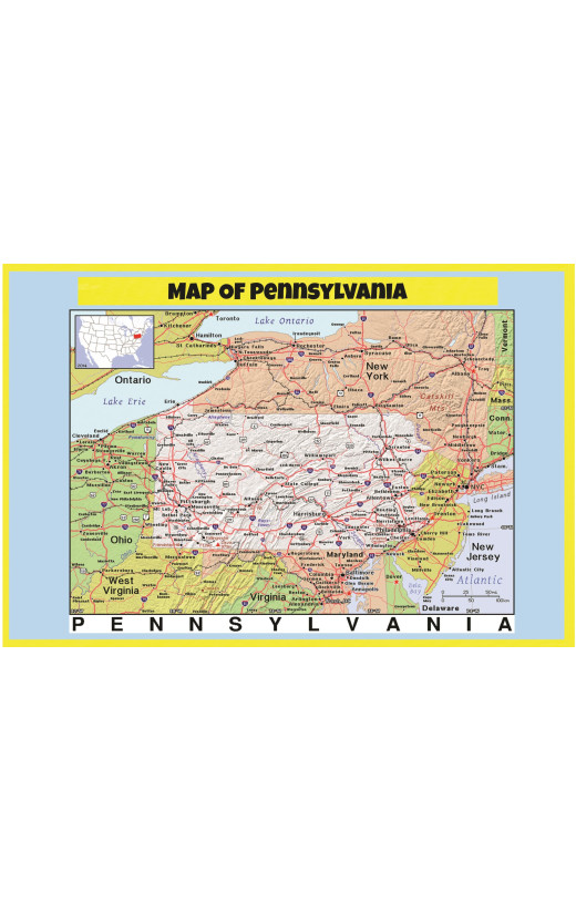 Map of Pennsylvania Style C  - Laminated Wall MAp Poster Print Perfect for Classrooms and Homes - Vivid Imagery with Bright Colors