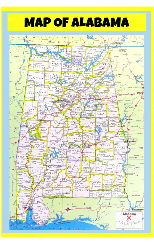 Map of Alabama - Laminated Wall Map Poster Print Perfect for Classrooms and Homes - Vivid Imagery with Bright Colors