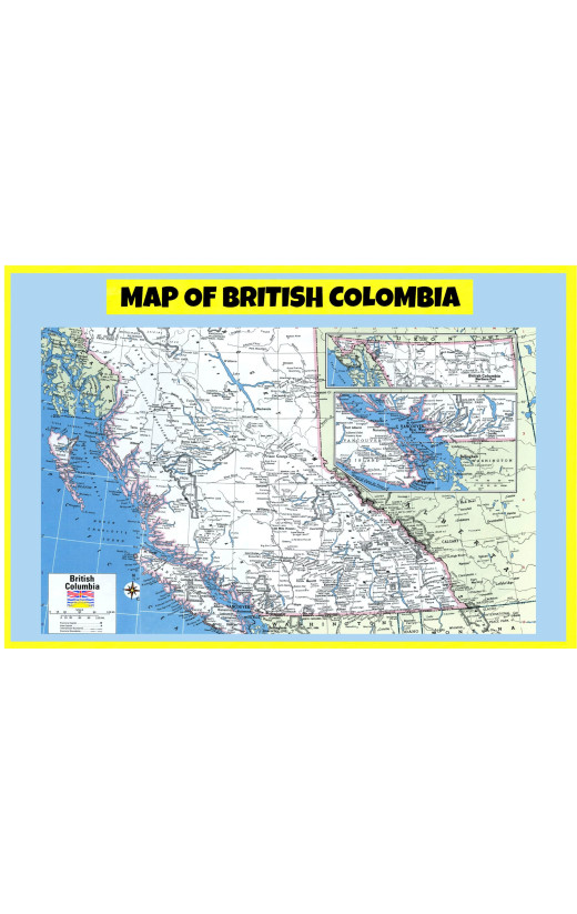 Map of British Colombia  - Laminated Wall Map Poster Print Perfect for Classrooms and Homes - Vivid Imagery with Bright Colors