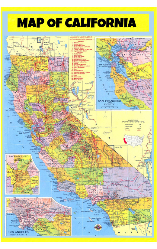 Map of California Style 3  - Laminated Wall Map Poster Print Perfect for Classrooms and Homes - Vivid Imagery with Bright Colors